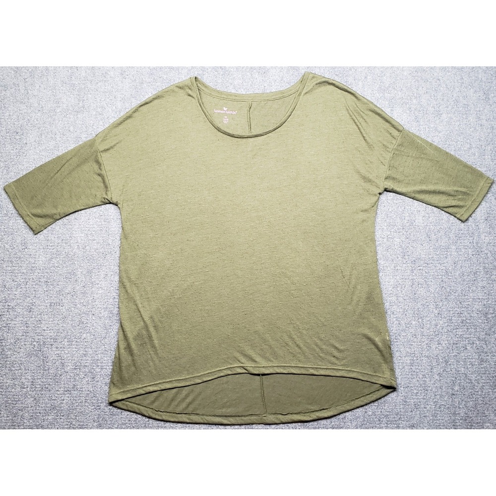 Woman Within Top Womens M 14/16 Green Linen Blend Dolman 3/4 Sleeve Pullover